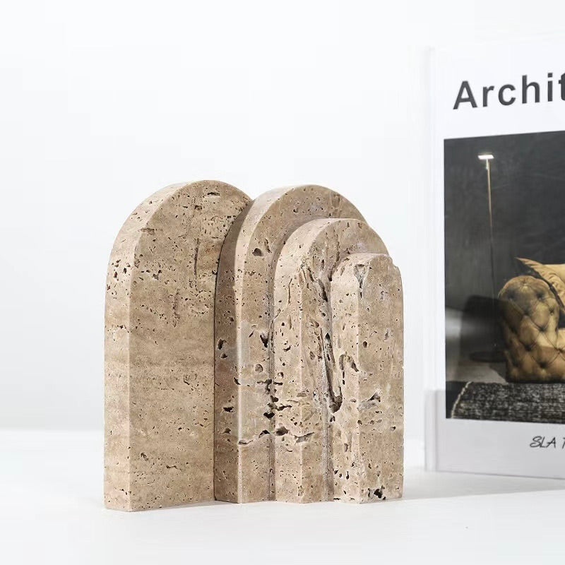 Sculptural Arch Travertine Bookends
